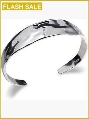 Silver Cuff Bracelet Chunky Hammered Texture Open Bangle Statement Jewelry